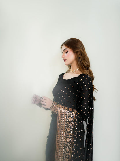 Black Heavy Sequence work Saree