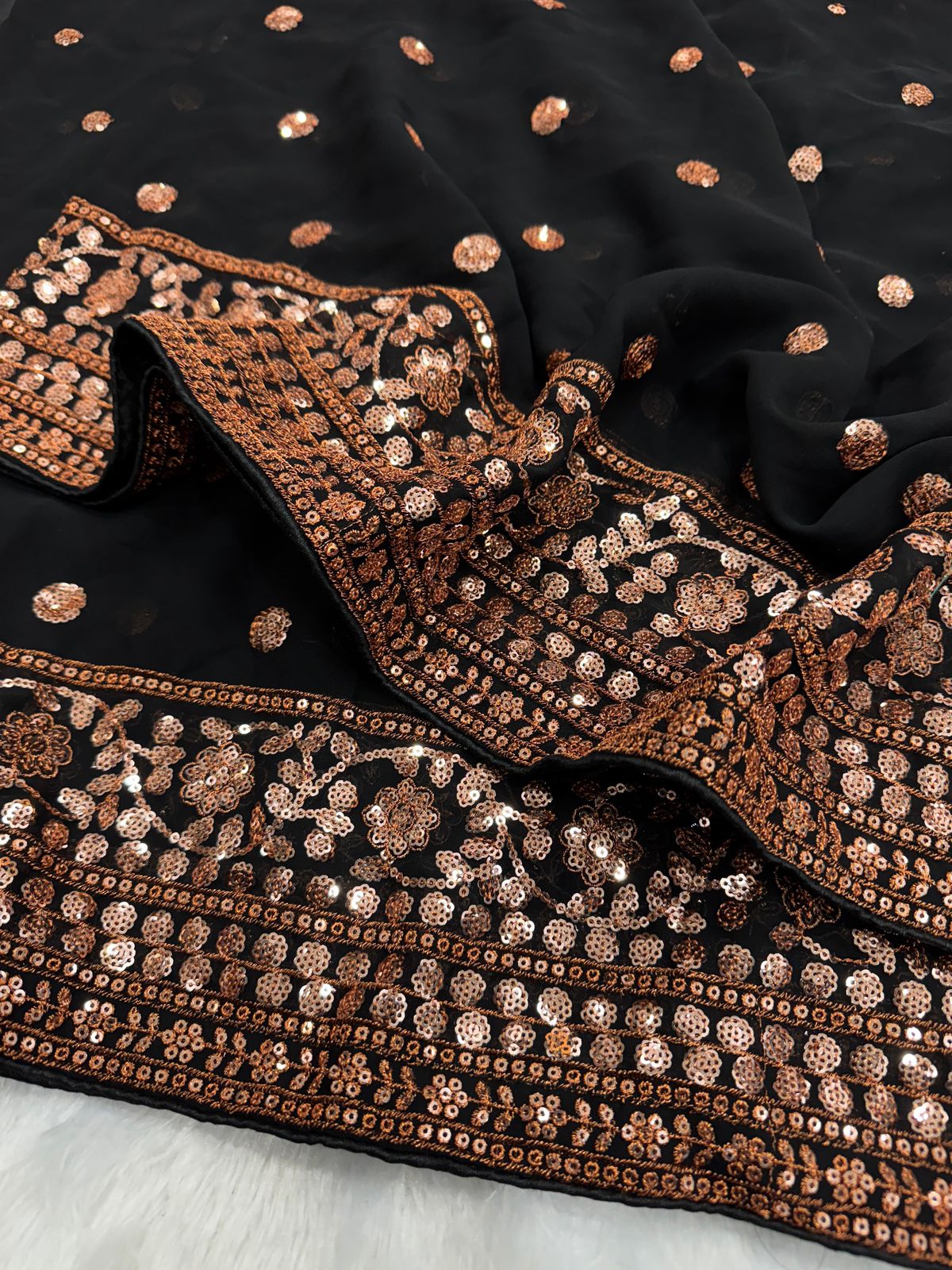 Black Heavy Sequence work Saree