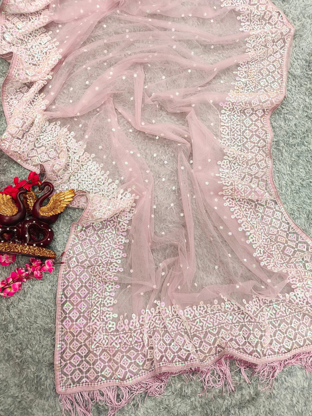 Relaunch- Designer Sequence Pink Saree