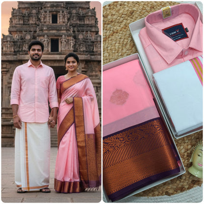 Couple Silk Saree& Cotton Dhoti Combos(His and Her Combos)