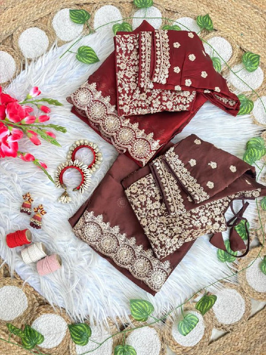 Wedding Special Pure Soft Rangoli Silk Embroidery Sequence Work Saree