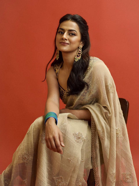 Soft Crunchy Silk Bead Sequins And Embroidery Work Saree