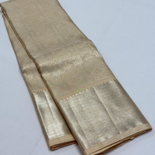 Luxurious Pure Ivory Kanjeevaram with Traditional 1Gm Gold Zari