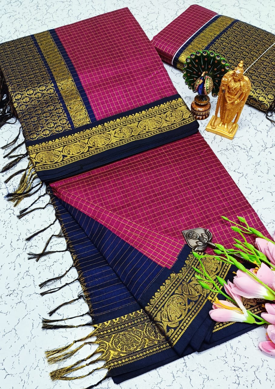 Checked Kalyani cotton saree/Lata Gadwal Paithani Sarees