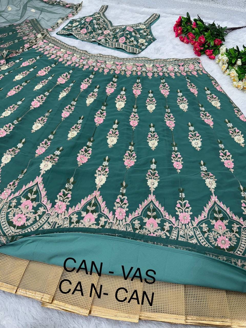 Faux Georgette ,Pearwork Lehenga