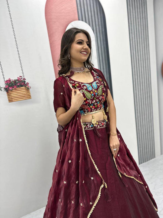 Heavy Embroidered Lehenga with Shrug Style Dupatta