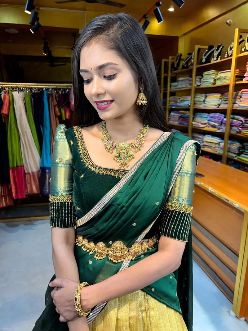 Tissue Silk Half Saree with Aari work Blouse