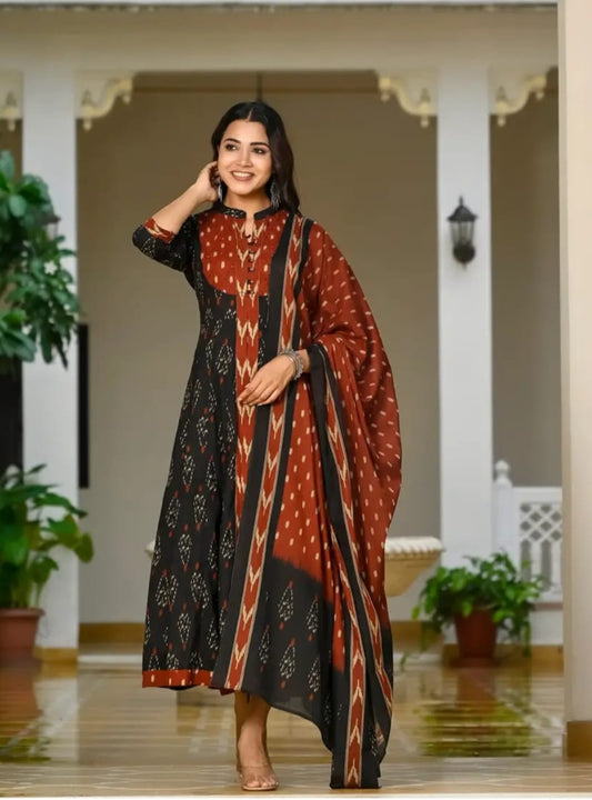 Printed Handwork Anarkali Set