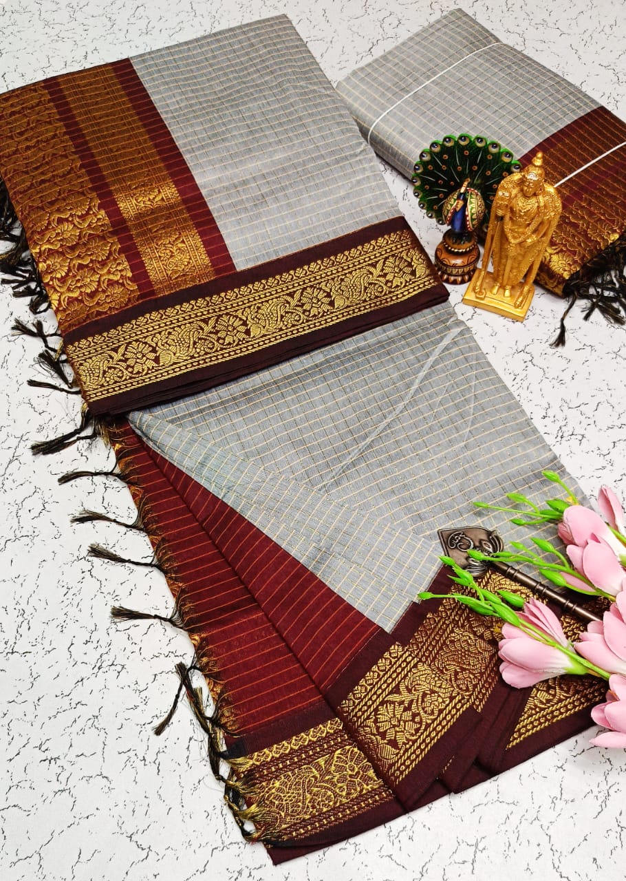 Checked Kalyani cotton saree/Lata Gadwal Paithani Sarees