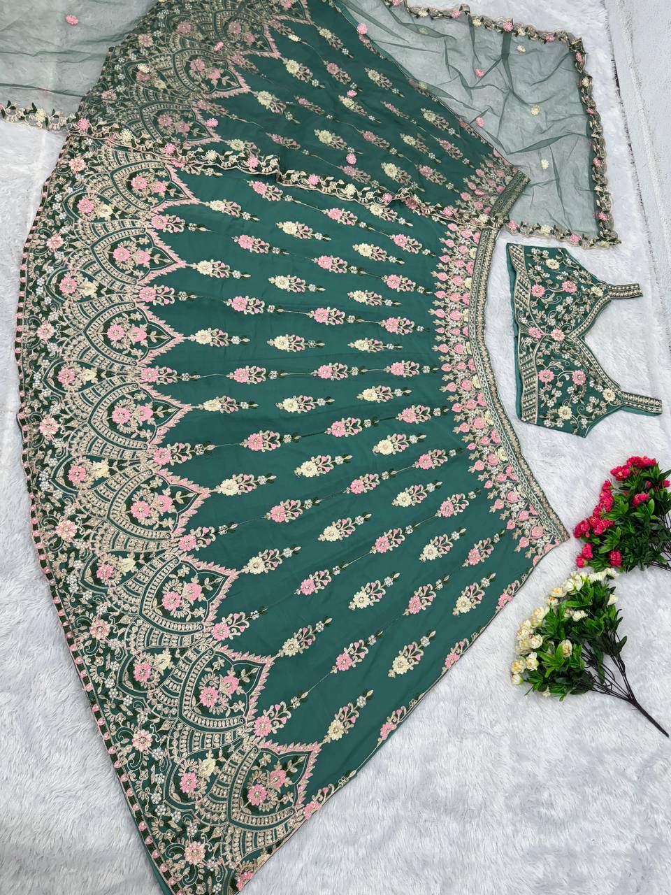 Faux Georgette ,Pearwork Lehenga