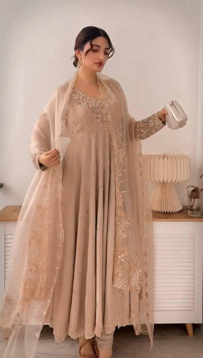 Designer Hand-Embroidered Anarkali Set