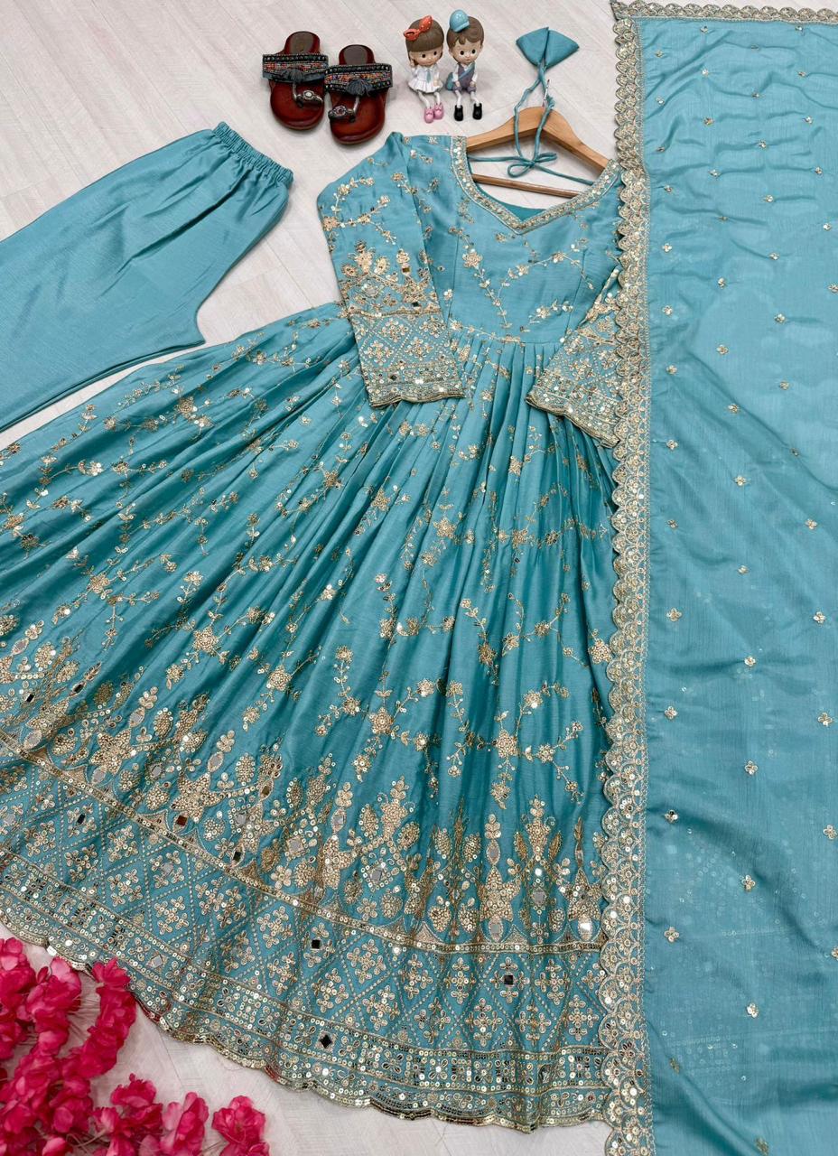 Designer Party Wear Look Fancy Anarkali Gown,Dupatta & Bottom Set