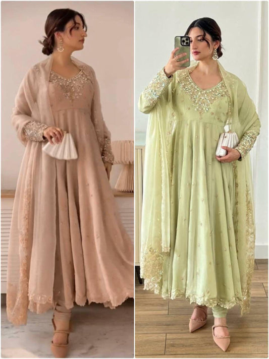 Designer Hand-Embroidered Anarkali Set