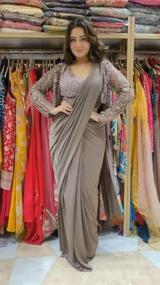 Heavy Sequence Partywear Saree with Koti