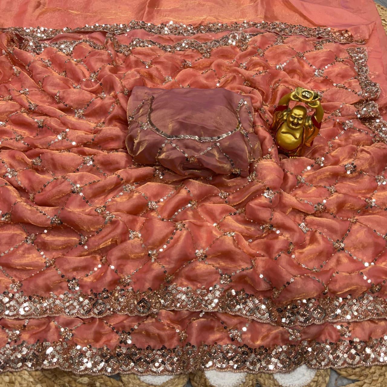 Designer Handwork Saree with cutdana work