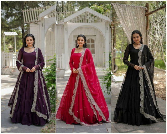 Flaux Georgette Gown with Designer Dupatta