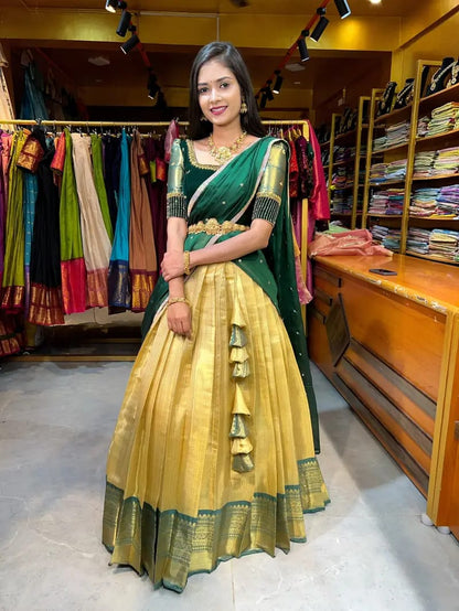 Tissue Silk Half Saree with Aari work Blouse