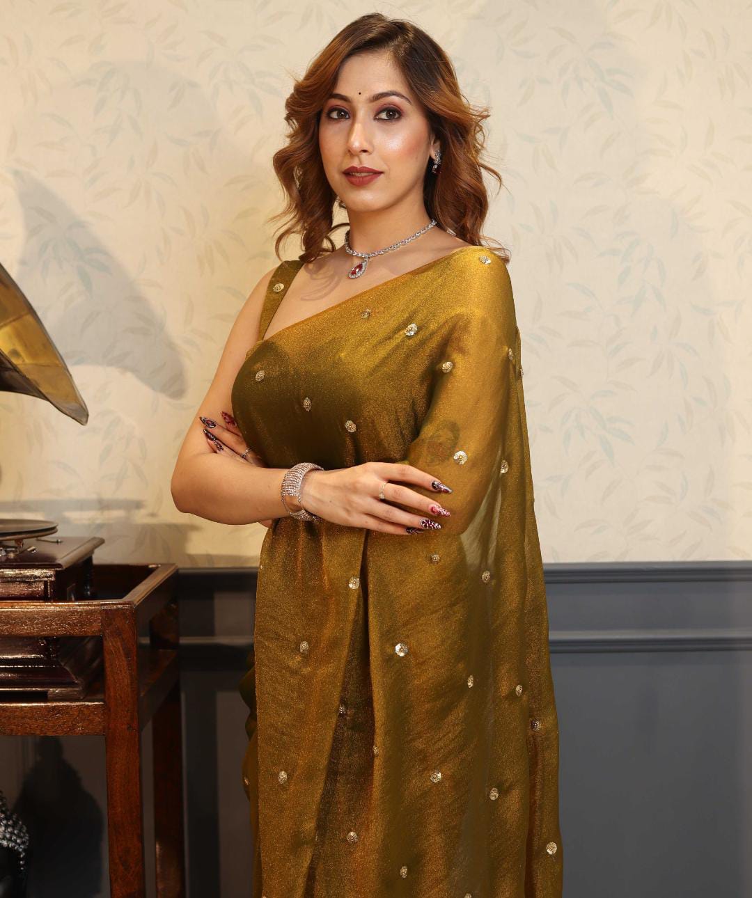 Aari Handwork Shimmer Banarasi Saree Collection