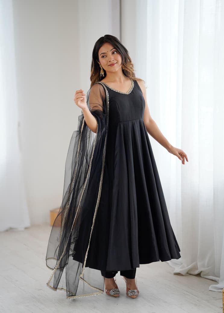 Pure Romansilk Chanderi fully Flair Anarkali Suit