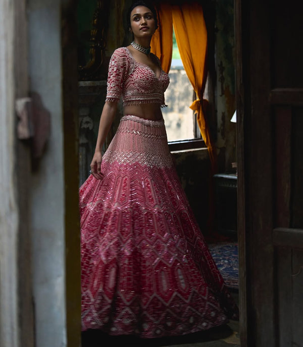Pink Designer Heavy Sequencework Lehenga