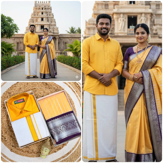 Couple Silk Saree& Cotton Dhoti Combos(His and Her Combos)