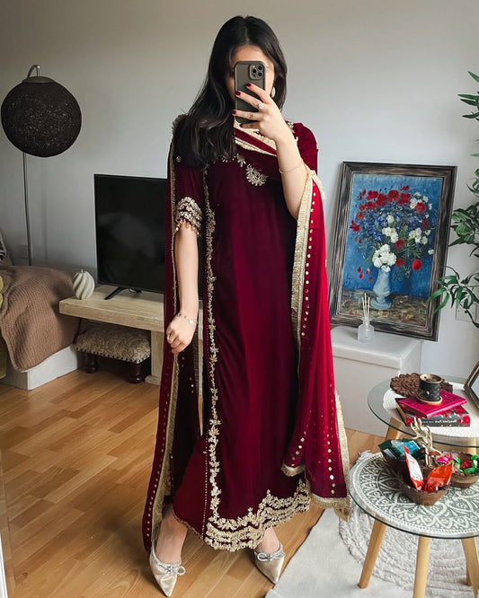 Viscose Velvet Embroidered Suit