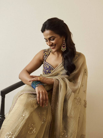 Soft Crunchy Silk Bead Sequins And Embroidery Work Saree