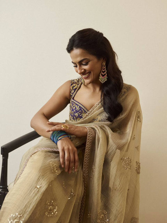 Soft Crunchy Silk Bead Sequins And Embroidery Work Saree
