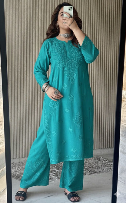 Lucknowi Chikankari Beautiful Designer Dyeable Rayon Plazo Set