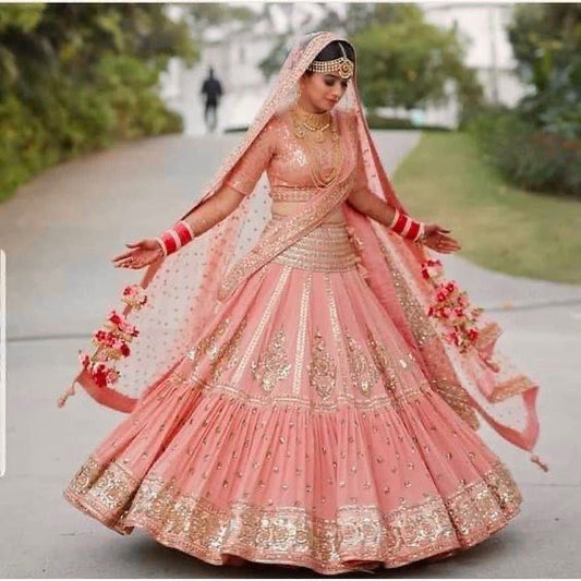 Peach Heavy Embroidered Lehenga