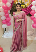 Satin Dual Shade Multi Embroidery Work Saree