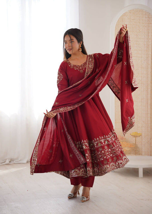 Elegant Embroidered Sequence Designer Anarkali Three Piece Set