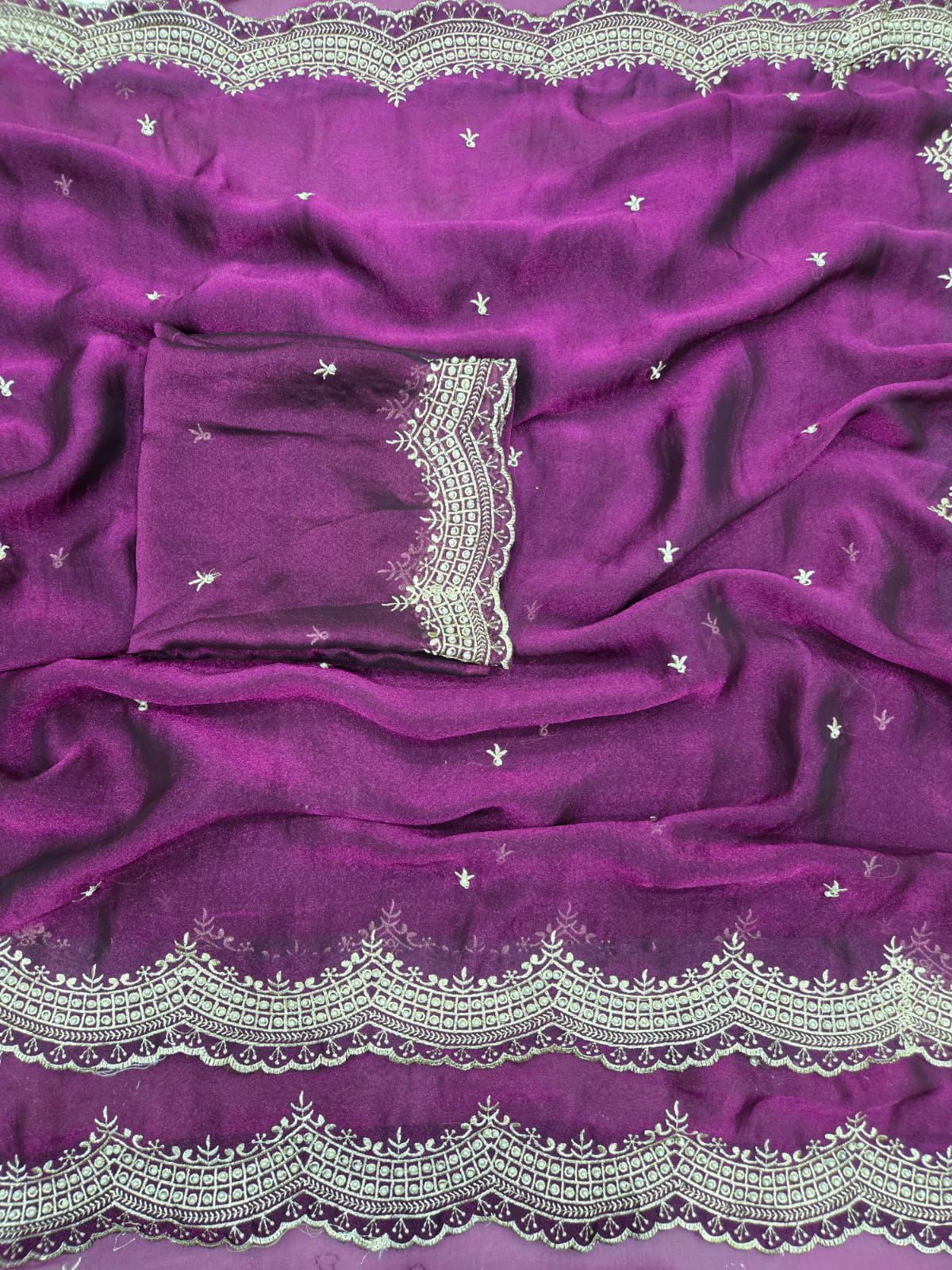 Satin Dual Shade Multi Embroidery Work Saree