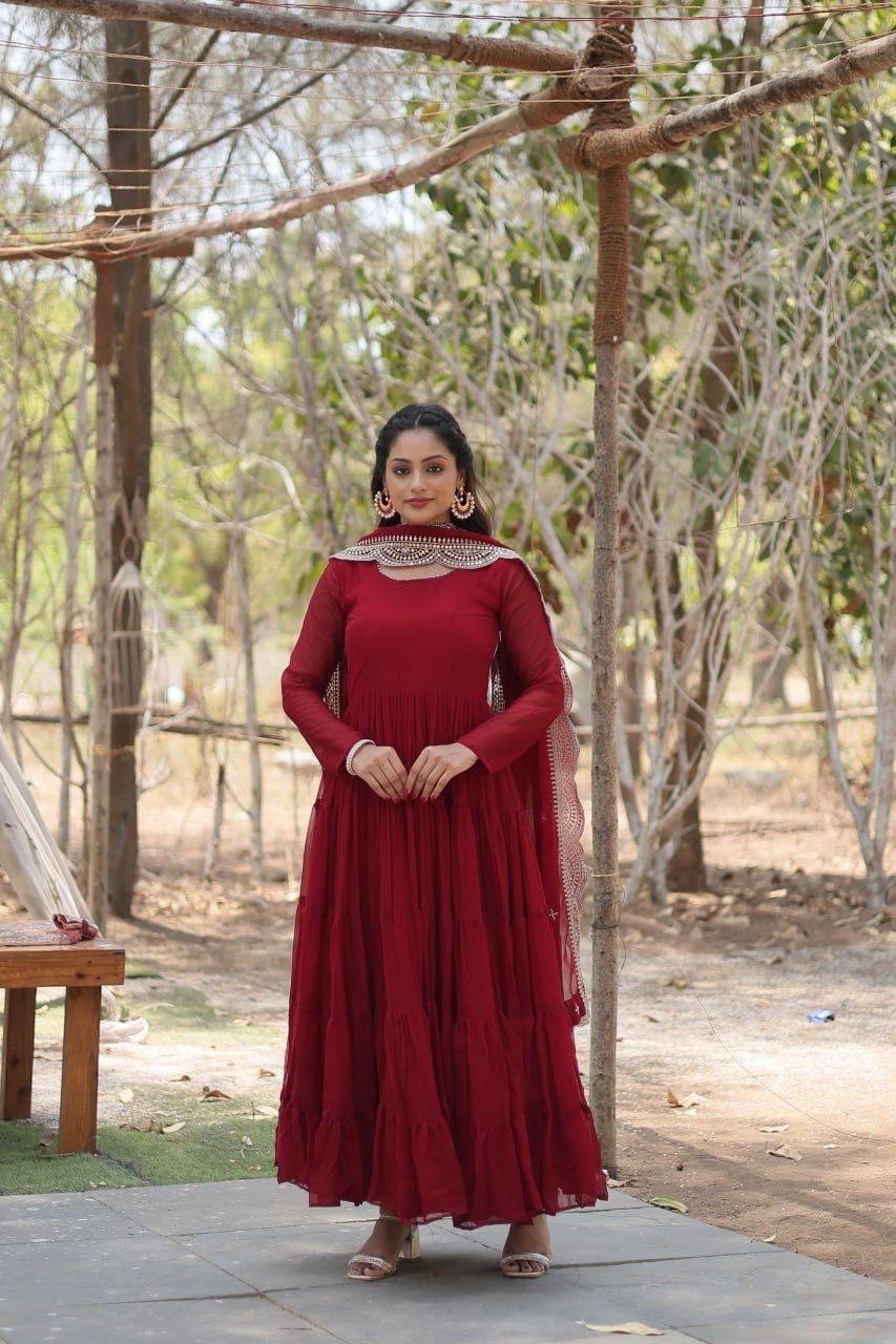 Flaux Georgette Gown with Designer Dupatta