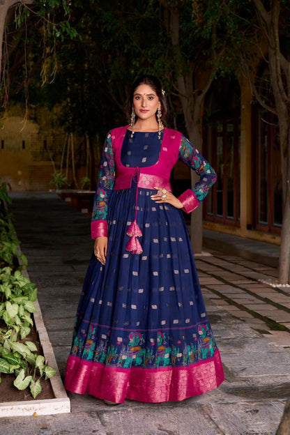 Beautiful Printed koti Over a Flared Chanderi-Style Gown
