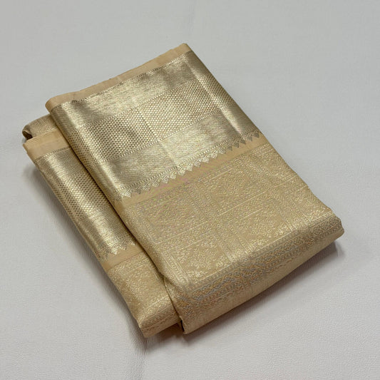 Luxurious Pure Ivory Kanjeevaram with Traditional 1Gm Gold Zari