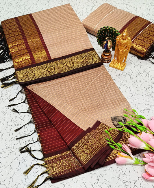 Checked Kalyani cotton saree/Lata Gadwal Paithani Sarees