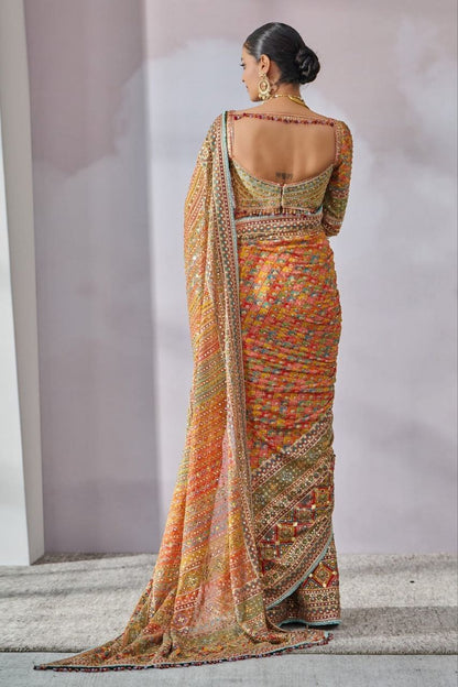 Chinon silk saree with matching blouse - Abriha Trends