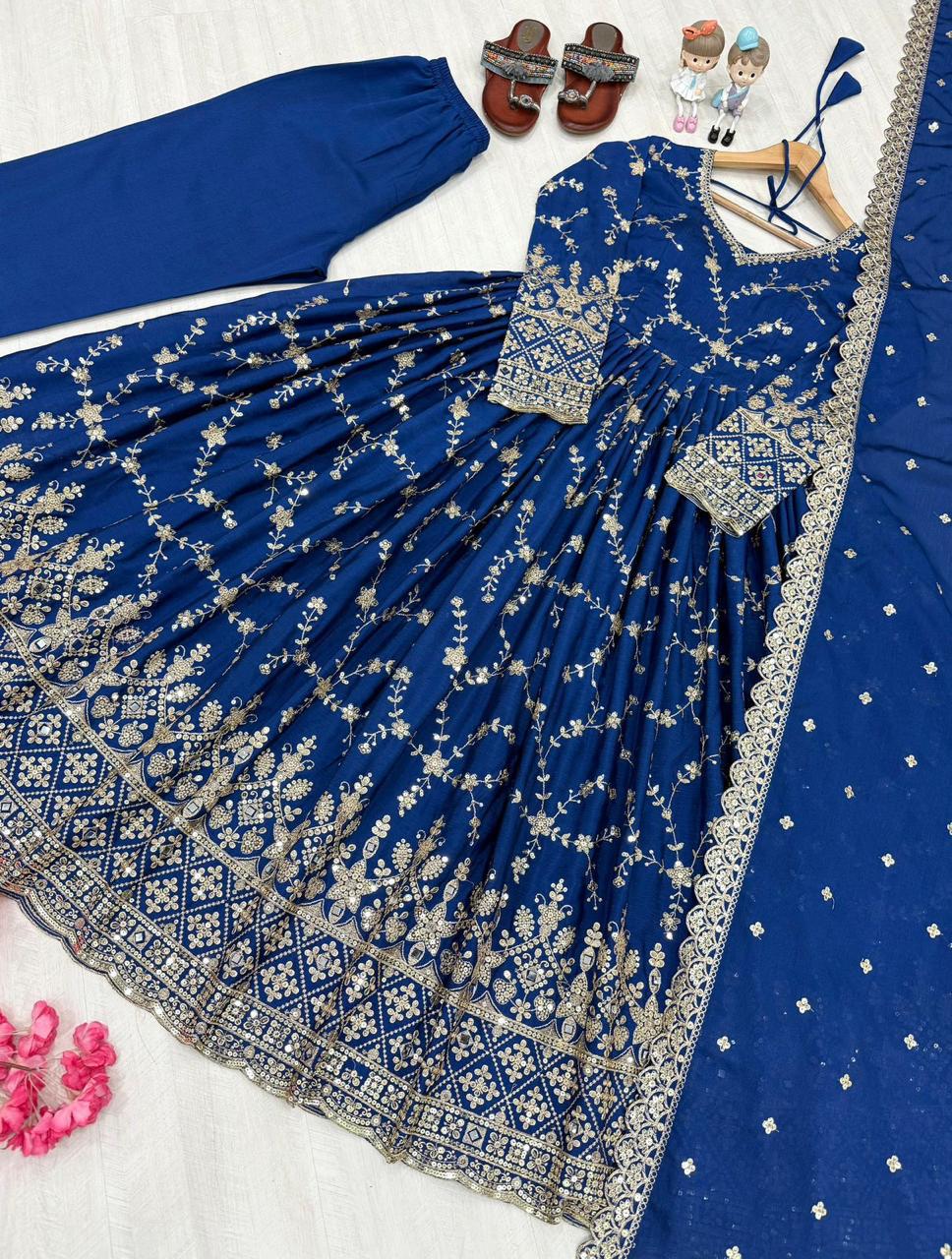 Designer Party Wear Look Fancy Anarkali Gown,Dupatta & Bottom Set
