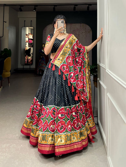 Sheer Tussar Silk with Patola Print Lehenga