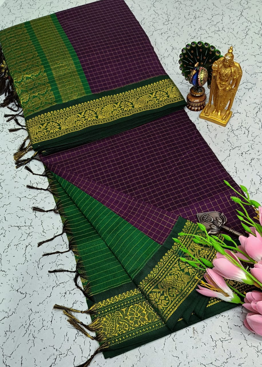 Checked Kalyani cotton saree/Lata Gadwal Paithani Sarees