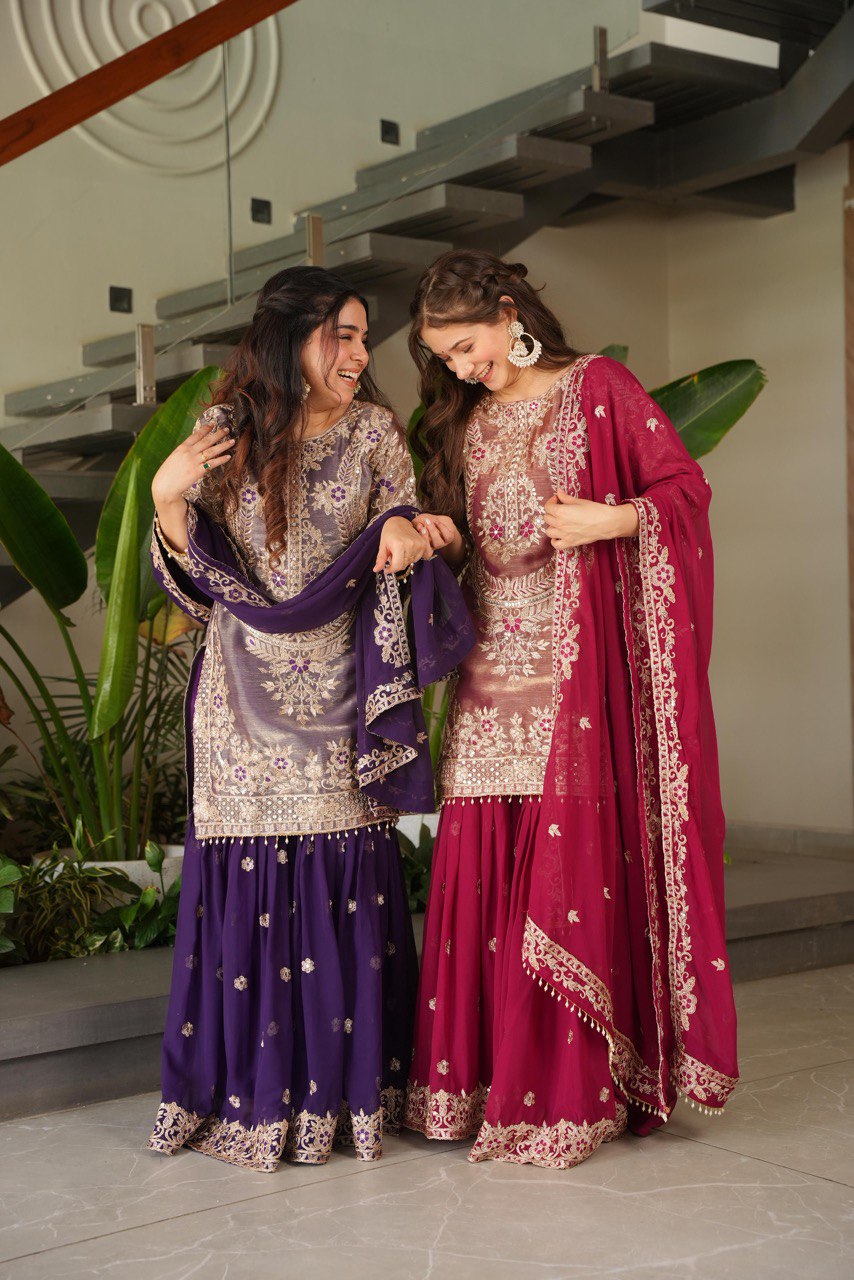 Designer Heavy Embroidered Sharara Suit