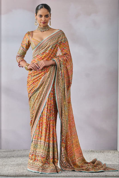 Mirror work saree pallu close-up - Abriha Trends