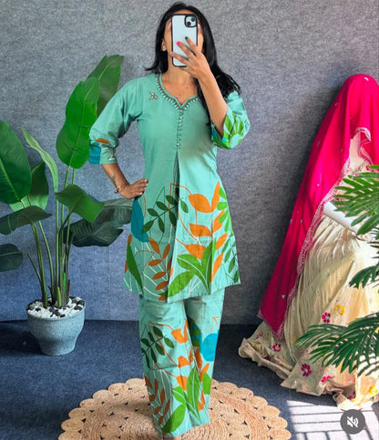 Premium Hand Embroidered Tunic Top Pant Set