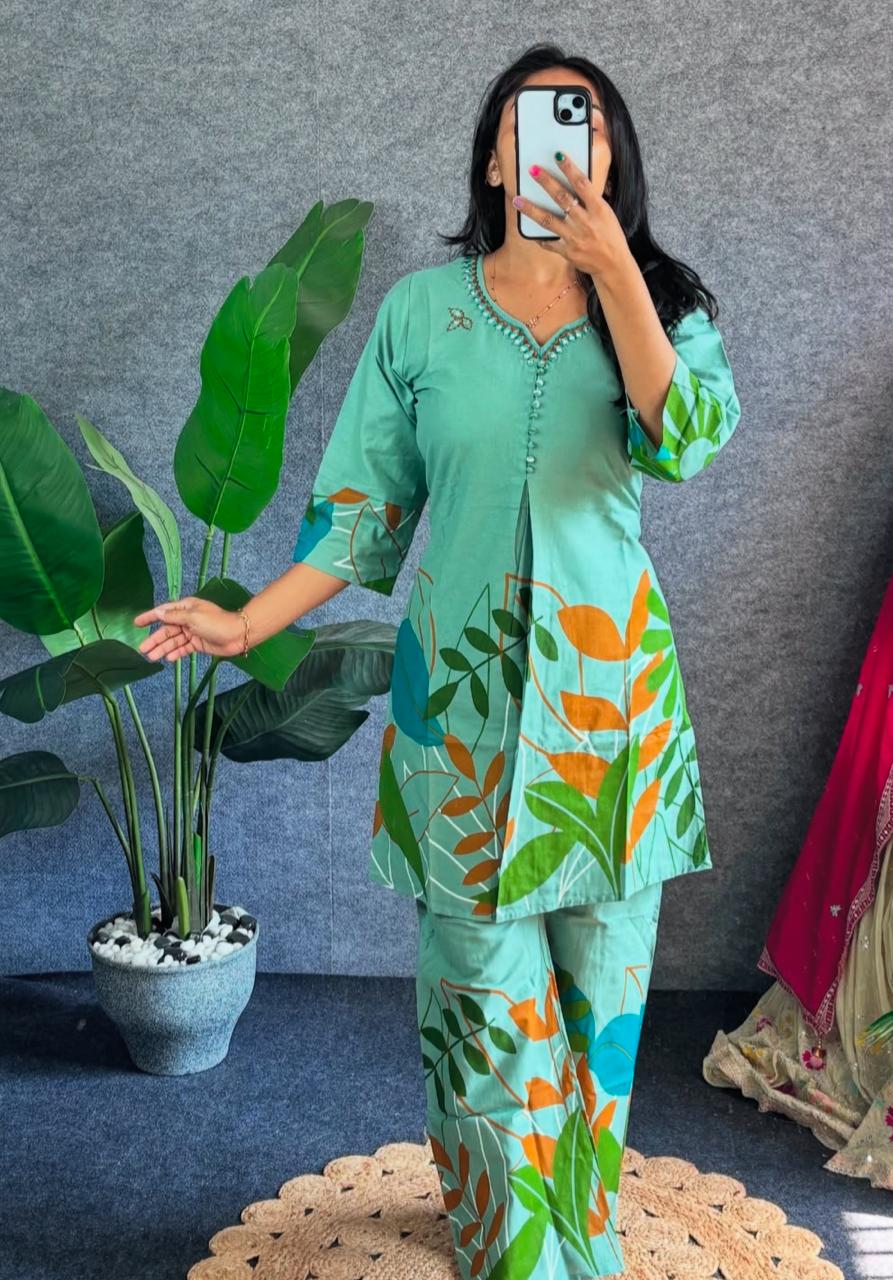 Premium Hand Embroidered Tunic Top Pant Set