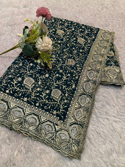 Premium Embroidered Georgette Partywear Sarees