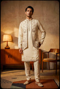 Ivory Embroidered Kurta Set with Designer Jacket