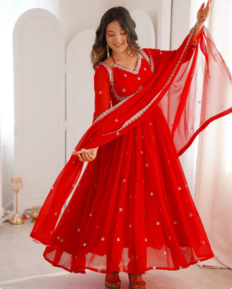Georgette Sequence Anarkali Gown