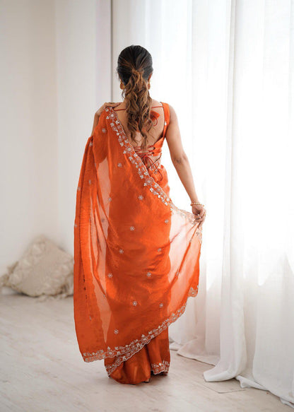 Classic Orange Embroidered Saree