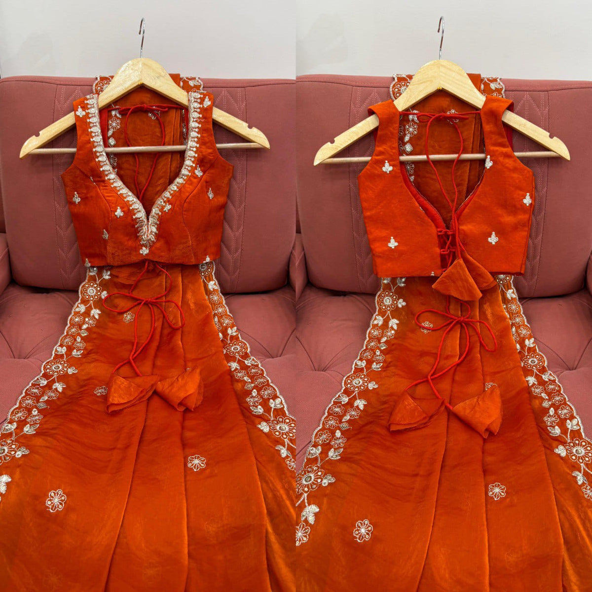 Classic Orange Embroidered Saree